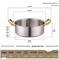 Commercial Stainless Steel Dual Hot Pot with Induction-Compatible Flat Bottom and Double Handles gray