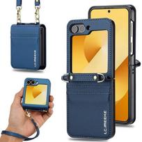 Magnetinis odinis atverčiamas telefono dėklas, skirtas Samsung Galaxy Z Flip 6 5 4 3 5G Flip6 Flip5 Flip4 Piniginė Kortelių Dangtelis Etui Coque Z Flip 6 mėlyna