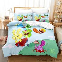 Happy Tree Friends Patalynės Komplektas Viengulis Twin Pilnas Queen King Dydžio Lovos Komplektas Suaugusiems Vaikų Miegamojo Antklodės Užvalkalų Rinkiniai Anime AU Single(140*210cm)3pcs beige