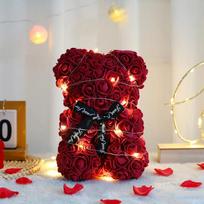 25cm Artificial Teddy Rose Flower Bear with Box Romantic Valentines Day Gift Girlfriend Women Anniversary Wedding Party Supplies With Box black