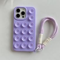 Cute Creative Lanyard Suction Cup Case For iPhone 16 15 Plus 14 13 12 11 Pro Max INS Extra Gadget Holder Funny Silicone Cover For iPhone 16ProMAX violetinė