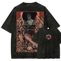 Dark Souls Bonfire Knight Vintažiniai skalbti marškinėliai, Unisex Soulsborne žaidimų gerbėjų gatvės stiliaus marškinėliai, 100% medvilnės laisvalaikio trumpomis rankovėmis viršus M mėlyna