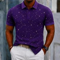 Essential starry constellation short-sleeve polo, trendy casual men's top. L blue