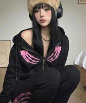 Graver [Unisex]Grave Heart Zip-Up Hoodie_2Color Grey/L black