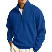 Men's Pullover with Collar Long Sleeve Casual Sweatshirt L blue