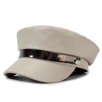 PU Leather Peaked Beret Hat M-Letter Metal Decor Octagonal Peaked Cap Newsboy Cap Hat  Daily Wear smėlis