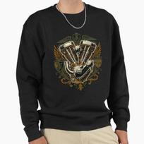 Unisex Cotton Sweater Pullover Hoodie Printed Sweater Vintage V-Twin Engine Biker Emblem Wings Pullover Sweatshirt Casual Long Sleeve Sweatshirt XL (70-75kg) balta