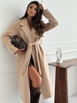 Turndown Collar Trench Women Coat Long Windbreaker Clothes Femme Loose Cloak Woolen Long Sleeves Wrap Coat Outwear M smėlis