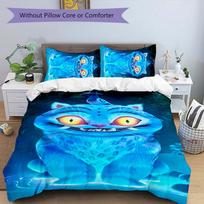 3pcs Kpop Demon Hunters Derpy pattern bedding set duvet cover set includes duvet cover &pillowcases, perfect all season bedroom decoration & gift 135cmx200cm blue