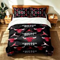 Chicago Bulls (5) 3pc set suitable for master bedrooms soft and comfortable an ideal gift for family and friends Includes one duvet cover and two pill 135cmx200cm black