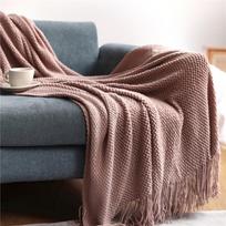 Megztas vaflių rašto sofa užmetamas pledas biurui ir poguliui. 70x240CM with Fringe, 500g gray