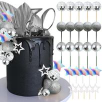 Disco Ball Cake Topper Dancing Queen Cake Topper Silver Cake Balls With Stars for 70s Themed Party Supplies sidabras