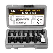 14pc Heavy Duty Hex Bit Impact Socket Set 1/2 x10mm Socket Coupler H3~H24 Hex Bit for Efficient Work Chromium Alloy 1