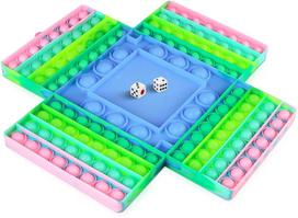 4 Players Chess Board Pop Fidgeting Toys With 2 Dices Big Size Bubbles Tactile Game For Kids Adults Bubble Popper For gray
