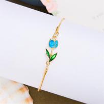 New Fashion Elegant Tulip Rose Bracelet For Women Vintage Colorful Flower Gold Color Metal Chain Bracelets Aesthetic Jewelry beige