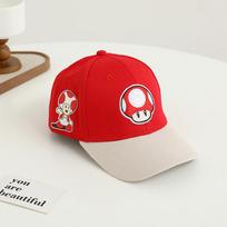 Super Mario Bros Embroidered Childrens Sun Hat With Short Brim And Windproof Design For Outdoor Play Red Beige red
