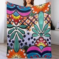 Colorful Talavera Pink Accent Mexican Tile Design Throw Blanket Warm Accent Blanket for Living Room Decoration 102x76cm(40x30in) blue