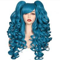 HAIRJOY Moteriški sintetiniai plaukai, ilgi, banguoti, Cosplay perukas, Helovino perukai vakarėliui su 2 kasytėmis 24inches beige