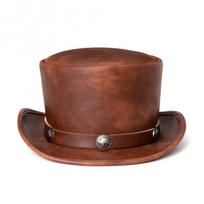 Punk Halloween Steampunk Industrial Retro PU Leather Dome Hat Unisex Party Fedora Cosplay Costume Brown brown
