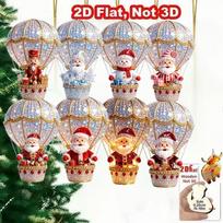 8Pcs Christmas Wooden Hot Air Balloon Santa Claus 2D Flat Wooden Pendant Christmas Tree Decoration Perfect Holiday Gift Decor A1 gray