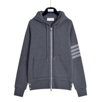 TB Unisex Four-Bar Waffle Knit Zip-Up Hoodie for Autumn/Winter Size: 0 tamsiai pilka spalva