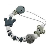 Pacifier Clip with Silicone Beads & Wooden Letters BPA-Free Baby Teething Necklace Anti-Loss Soother Holder for Stroller And Car pilka