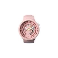 Swatch Big Bold serijos kvarcinis laikrodis 30M atsparus vandeniui 47mm skeletinis ciferblatas bioceraminis korpusas bio pagrindo medžiagos dirželis Unisex laikrodžiai SB03P100 Regular Watch Box,Pink Watch Dial white