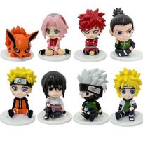 8pcs Set Naruto Anime Q Version Figure Kakashi Sasuke Uchiha Itachi Gaara Haruno Sakura Action Figural PVC Model Kids Xmas Gifts juoda