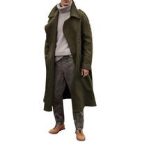 Fall Winter New Men's Long Wool Overcoat, Extra Long Over Knee Coat for European American Crossborder XXL armijos žalia spalva