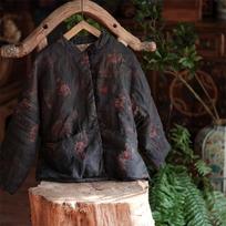 „Johnature“ lino raštas Vintažinis kinų stiliaus moteriškas paltas pavasario pilnomis rankovėmis Laisvos retro formos O formos kaklo kišenės paltai Parkai One Size juoda