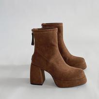British temperament thick heel Martin boots women's autumn and winter 2026 new high heels with skirt thin short boots 37 black