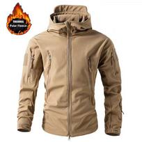 Men's Softshell Fleece Jacket Windproof Outdoor Fishing Hiking Hunting Thermal Camping Cargo Coat Warm XL beige