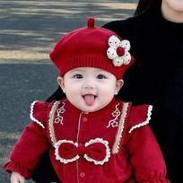 Winter Knitted Beret Hat Red Pull-Over Hat New Toddler's Painter Cap  Autumn Winter A red