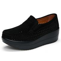 Karvės zomšos įsispiriami loaferiai moterims, madingi platforminiai batai, neslystantys vaikščiojimo svyruokliniai batai, elegantiški motinos batai 38 black