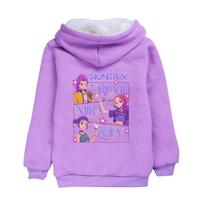 5021 Kids Girls Kpop Zoey Mira Rumi Print Velvet Warm Winter Zipper Jacket Coat 140cm violetinė