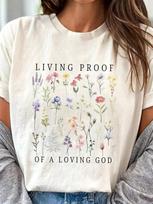 Living Proof Flower Graphic Tops Floral Round Neck Womens TShirt Tees Short Sleeve Cotton Vintage Tshirt Female Clothing 2XL white