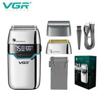 Original VGR Men's Shaver Convenient Shaver Intelligent LED Digital Hair Trimming Dual-Head Shaver Metal Body Electric Reciprocating Shaver V-350 sidabras