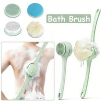 Electric Body Brush 4 Heads Waterproof Long Handle Shower Back Scrubber USB Rechargeable Exfoliating Bath Cleaning Brush žalia