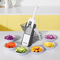 ZTQCSQ 5-in-1 Mandolin Slicer Safe Built-in Blade Vegetable Chopper 420 Stainless Steel Kitchen Cutter Adjustable Thickness 0.1-8mm Easy Clean beige
