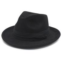 Vintage British Suede Fedora Hat Rolled Brim Adjustable One Size juoda