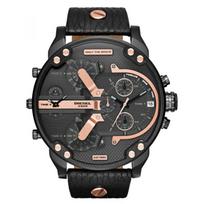 DIESEL Mr. Daddy 2.0 Men's Quartz Chronograph Watch Black Dial Genuine Leather Strap 51mm DZ7350 juoda