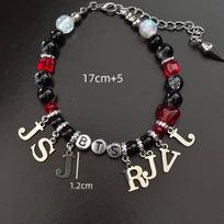 BTS ARMY Beaded Bracelet: K-Pop Bangtan Boys Inspired Jewelry with Member Initial Charms, Black Onyx & Red Crystal Beads, Adjustable Fan Gift 1 black