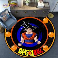 Dragon Ball Goku Pattern Round Carpet for Living Room Rugs Bedroom Mat Kitchen Carpet Doormat Non-Slip Children Flannel Carpet 60cm gray