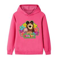 B1345 Multi-color Casual Kids Girls Masha Bear Printed Long Sleeves Hoodie 160cm rožinė raudona spalva