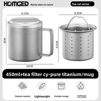 Pure Titanium Mug - Outdoor Camping Water Cup with Tea Strainer, Double-Layer Heat-Resistant Cup 401-500ml gray