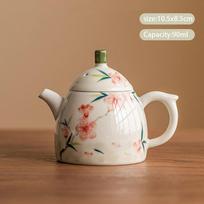 90ml Chinese Ceramic Teapot Ball Hole Filter Handmade Peach Flowers Tea Pot Beauty Tea Infuser Kettle Porcelain Tea Set Teaware beige