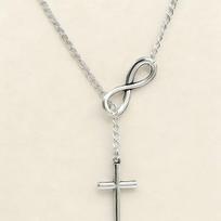 Stainless Steel Infinity Pendant Necklace with Cross Charm Chain Link Jewelry for Women Adjustable Length Fashion Accessory One Size white
