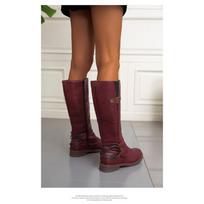 Women's Autumn-Winter Black Red High-Top Martin Boots, Fashionable Outdoor European Style, Available In Large Sizes. 40 raudona