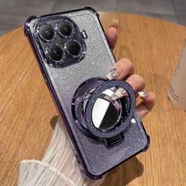 For Xiaomi 17T Pro Plating Glitter Mirror Holder Silicone Four Corners Shockproof Case for Mi 17 T Pro Magnetic Ring Stand Cover for xiaomi 17T pro violetinė