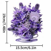 3D Pop Up Teacup Card with Envelope & Message Note Floral Bouquet Cards  for Valentine's Day